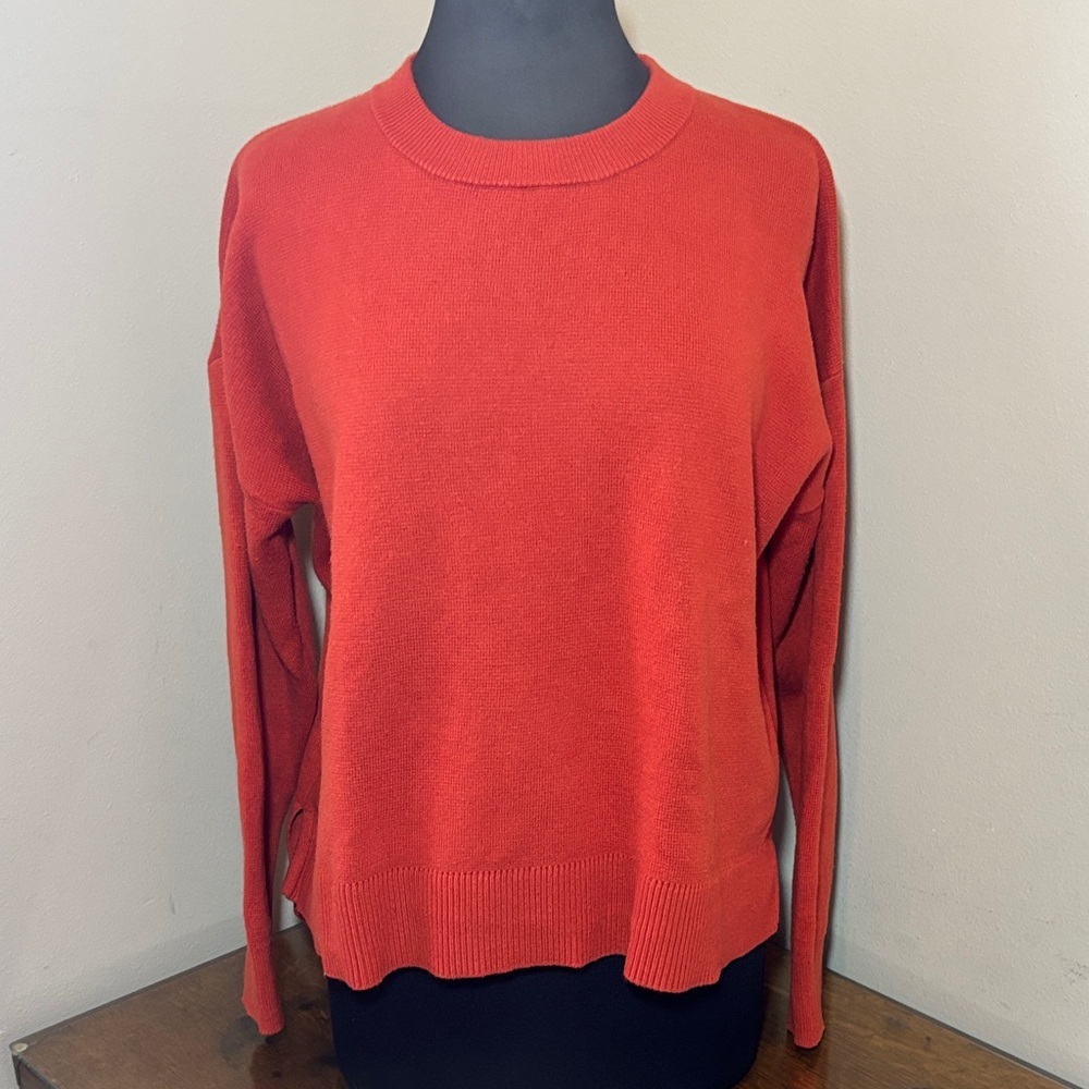 LL Bean Women's Rust Orange Sweater, Crewneck, Cotton Cashmere Blend,  large